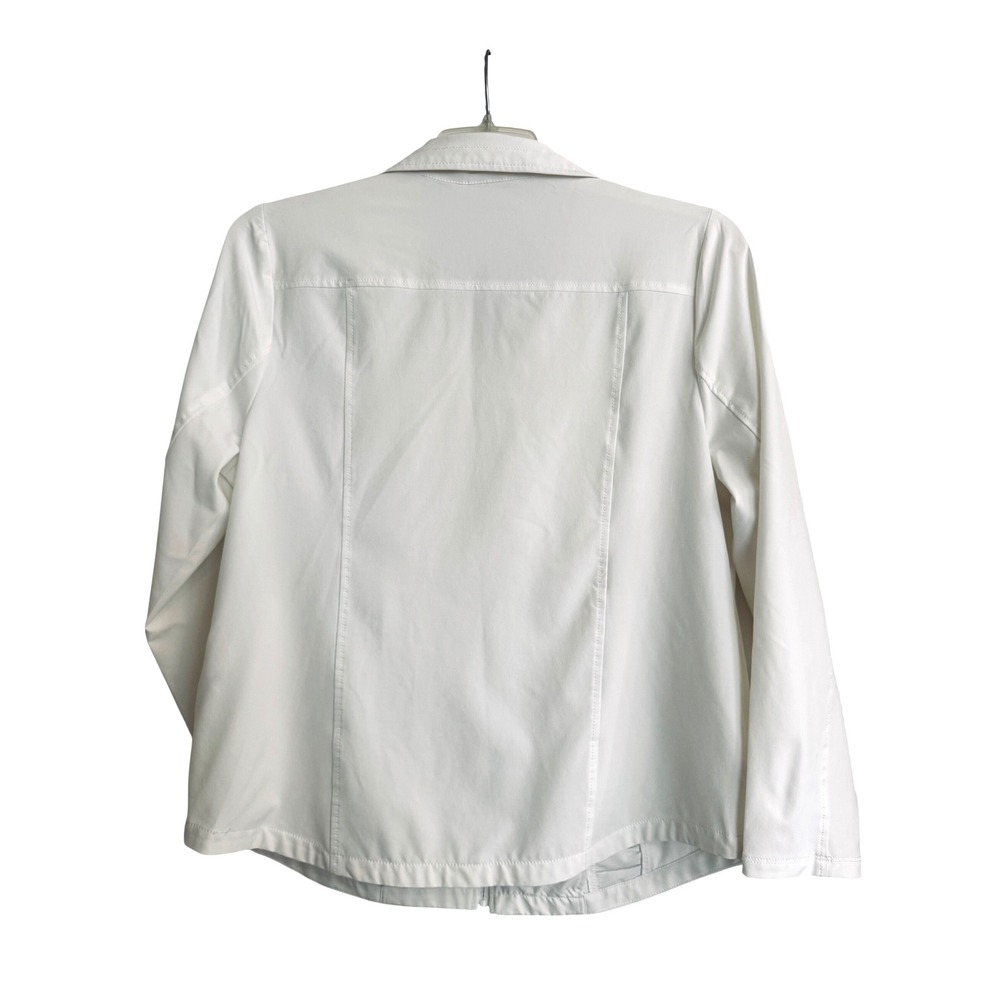 Chicos Zenergy Neema White Ruched Front Zip Up Jacket Size 2 Large Gold Walking - Picture 2 of 5